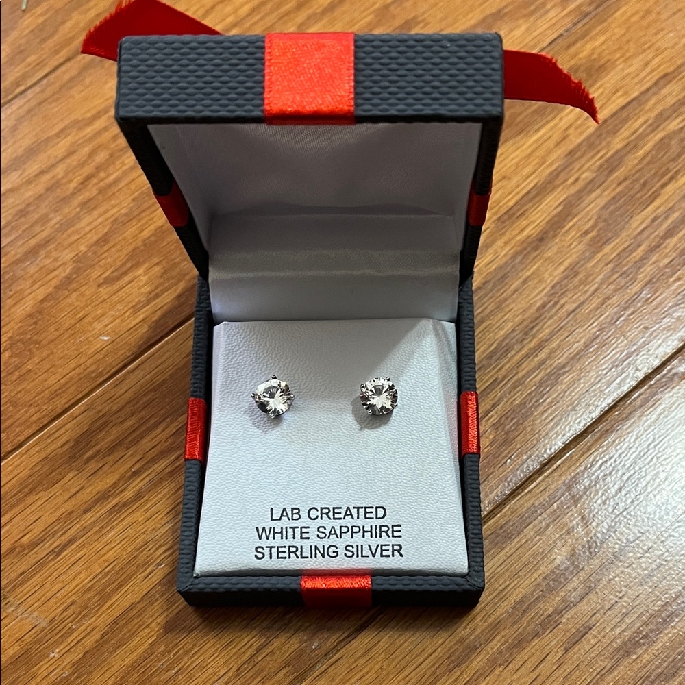 Lab Created White Sapphire Sterling Silver Earrings